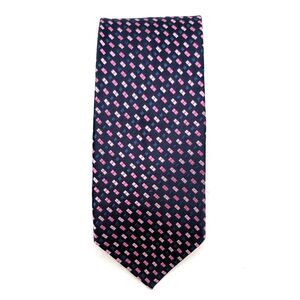 Egara Silk Tie Blue and Pink Squares Geometric Pattern on Navy Background